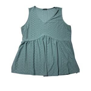 Ofeefan Womens 2XL Teal Green Eyelet Fit & Flare Sleeveless Tank Top